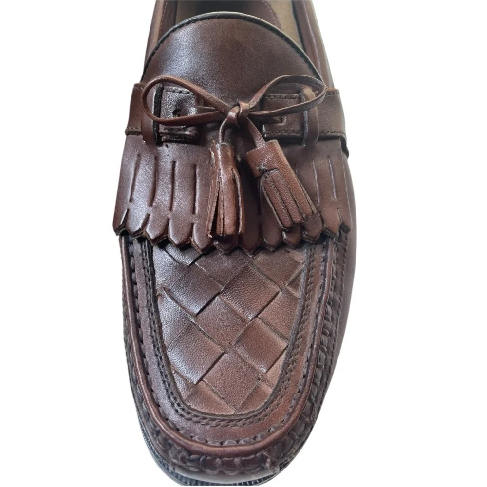 Johnston & Murphy Men’s Halsey Brown Leather Woven Tassel Loafers